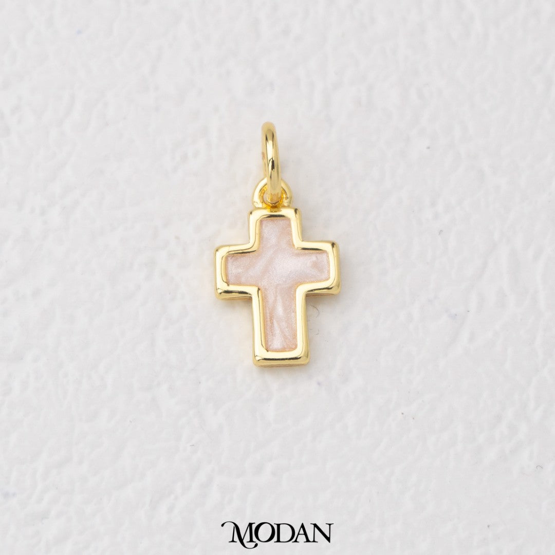 (14.2mm) White Enamel Religious Cross Charm DIY Charm Liontin Salib Kecil Hypoallergenic Gold Filled
