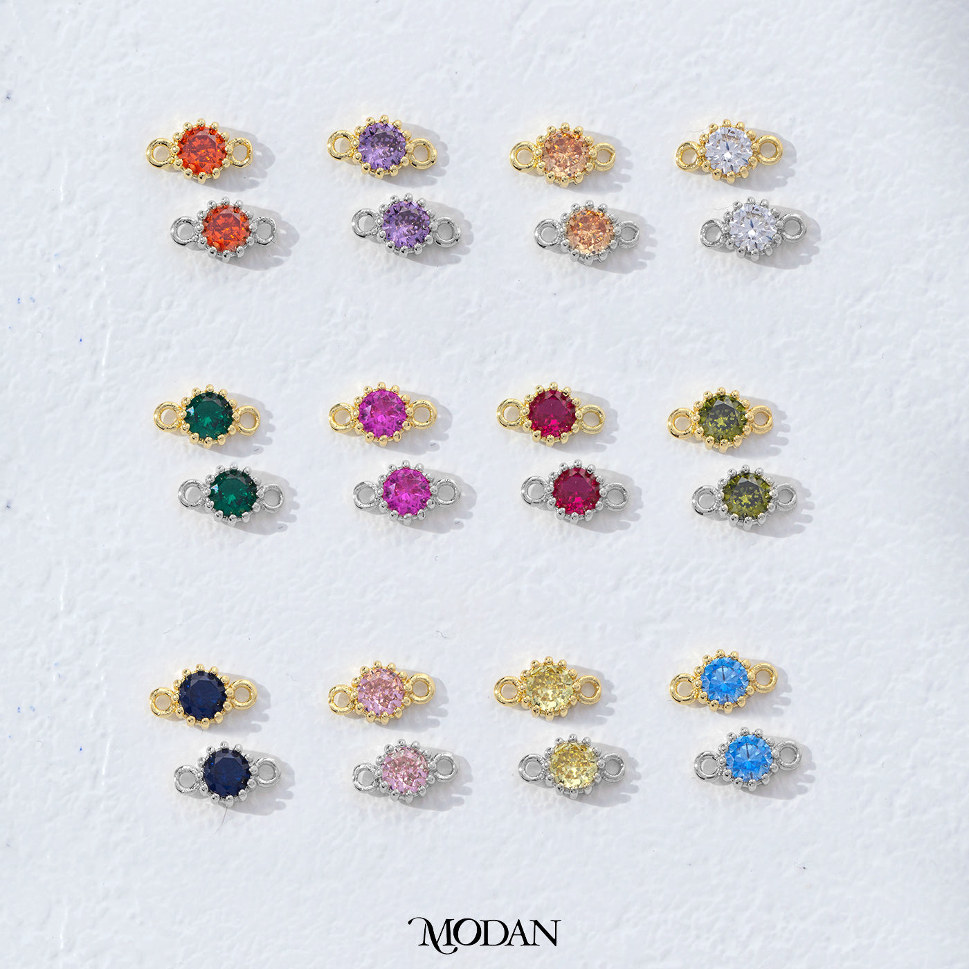 Mini Textured Birthstone DIY Connector Liontin Bulan Lahir Warna-Warni Hypoallergenic Gold Filled