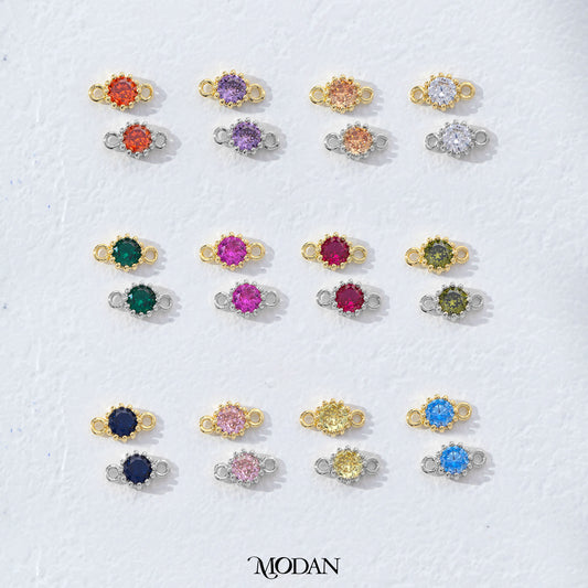 Mini Textured Birthstone DIY Connector Liontin Bulan Lahir Warna-Warni Hypoallergenic Gold Filled