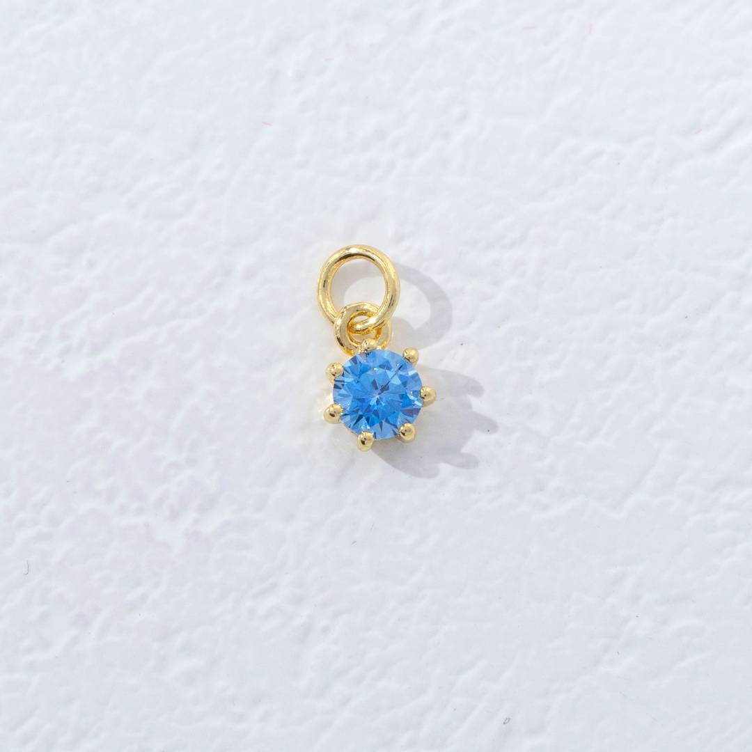 Mini Colorful Round Birthstone Charm DIY Charm Liontin Kalung Bulat 6 Sisi Bulan Lahir Warna-Warni Hypoallergenic Gold Filled