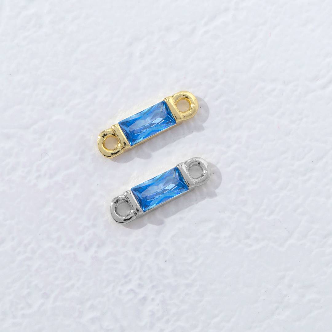 Colorful Rectangular Princess Cut Birthstone DIY Connector Liontin Bulan Lahir Warna-Warni Hypoallergenic Gold Filled