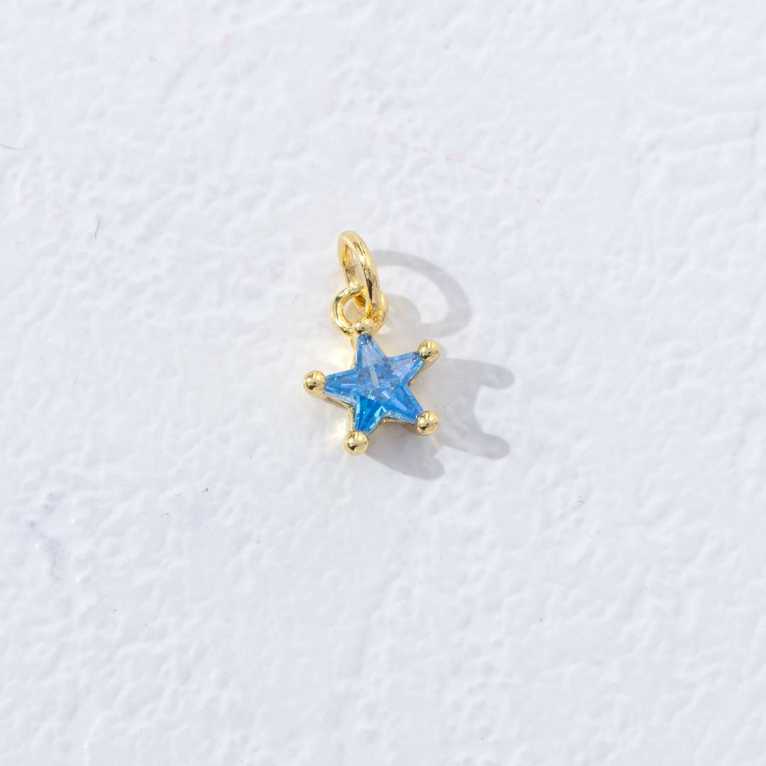 Mini Colorful Star Birthstone Charm DIY Charm Liontin Kalung Bintang Polos Kecil Bulan Lahir Warna-Warni Hypoallergenic Gold Filled