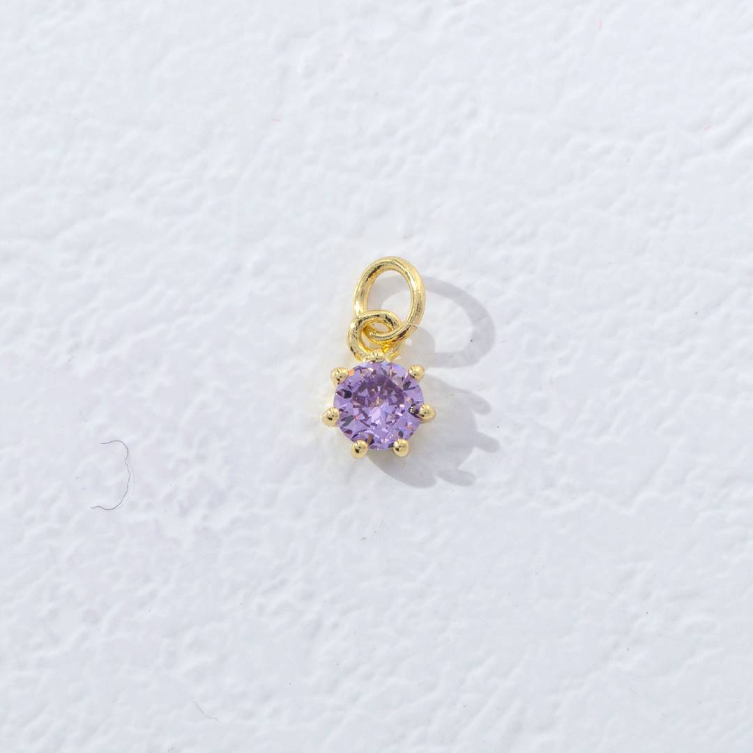 Mini Colorful Round Birthstone Charm DIY Charm Liontin Kalung Bulat 6 Sisi Bulan Lahir Warna-Warni Hypoallergenic Gold Filled