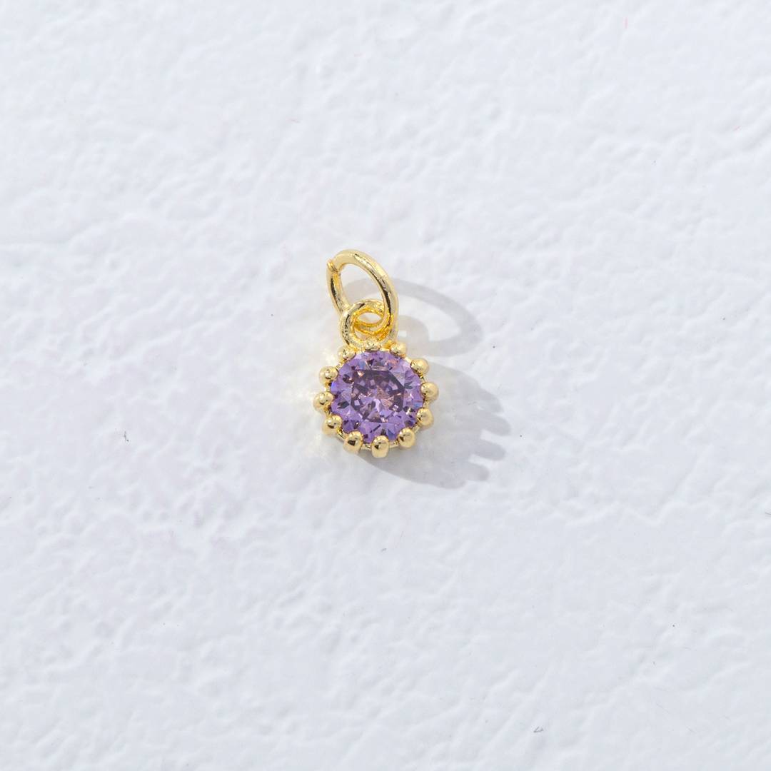 Mini Colorful Birthstone Charm DIY Charm Liontin Kalung Bulan Lahir Bulat 12 Sisi Hypoallergenic Gold Filled