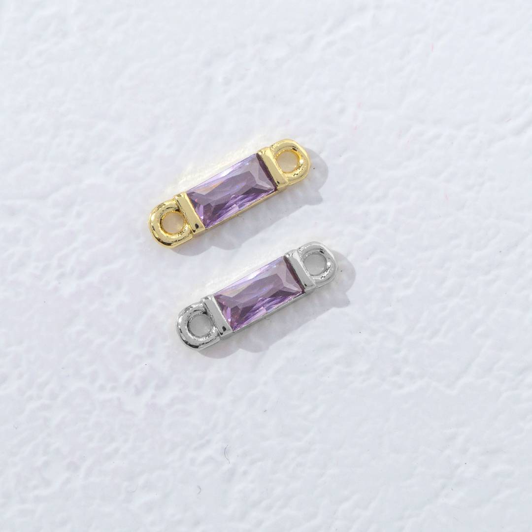 Colorful Rectangular Princess Cut Birthstone DIY Connector Liontin Bulan Lahir Warna-Warni Hypoallergenic Gold Filled