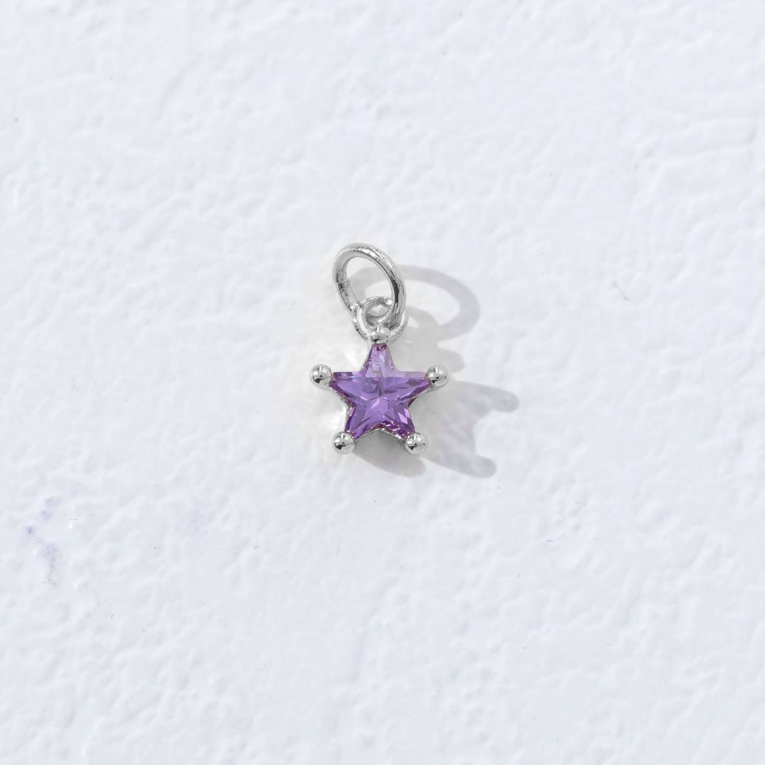 Mini Colorful Star Birthstone Charm DIY Charm Liontin Kalung Bintang Polos Kecil Bulan Lahir Warna-Warni Hypoallergenic Gold Filled