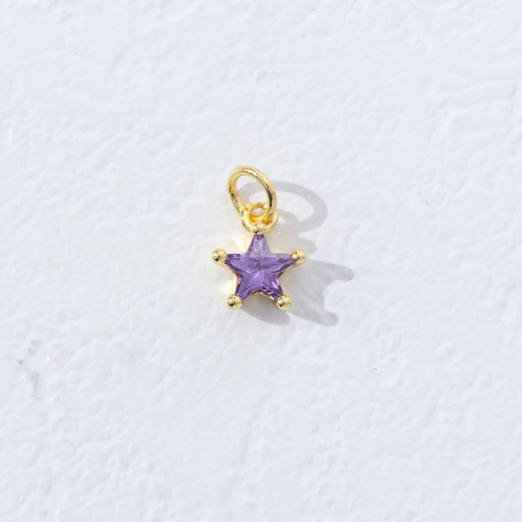 Mini Colorful Star Birthstone Charm DIY Charm Liontin Kalung Bintang Polos Kecil Bulan Lahir Warna-Warni Hypoallergenic Gold Filled