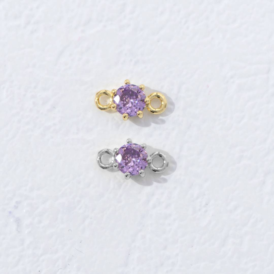 Colorful Round Birthstone DIY Connector Liontin Bulan Lahir Warna-Warni Hypoallergenic Gold Filled