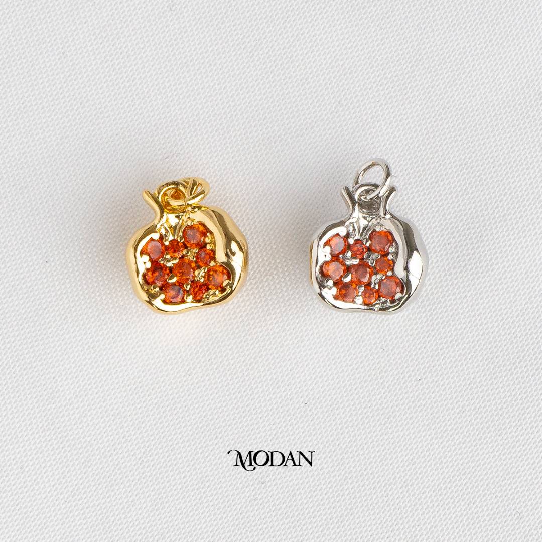 Red Pomegranate 3D Fruit DIY Charm Liontin Buah Delima Hypoallergenic Gold Filled