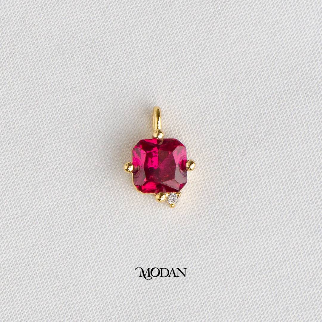 Mini Fuchsia Square DIY Charm Liontin Magenta Hypoallergenic Gold Plated
