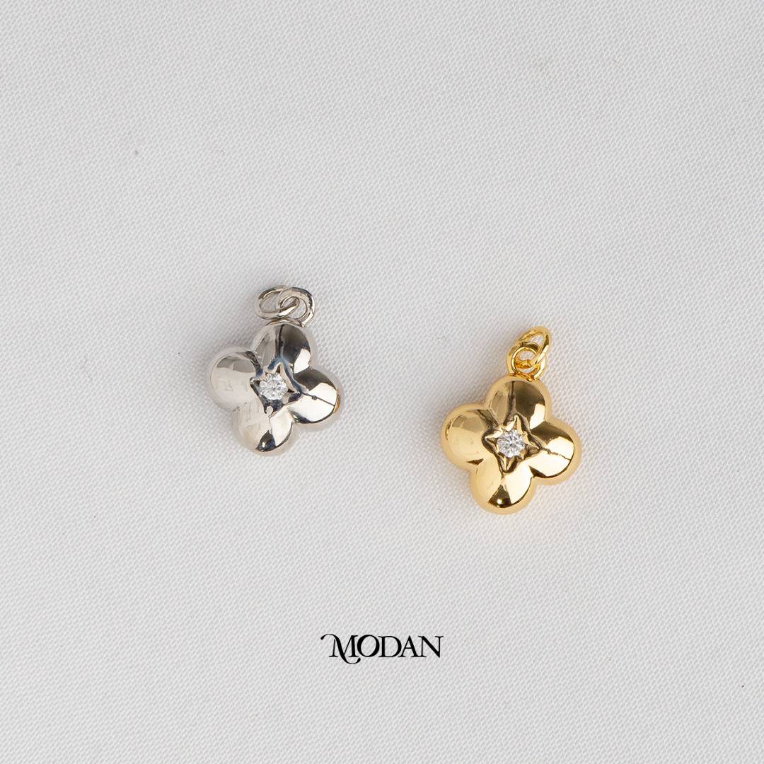 Statement Puffed Clover DIY Charm Liontin Keberuntungan Hypoallergenic Gold Plated