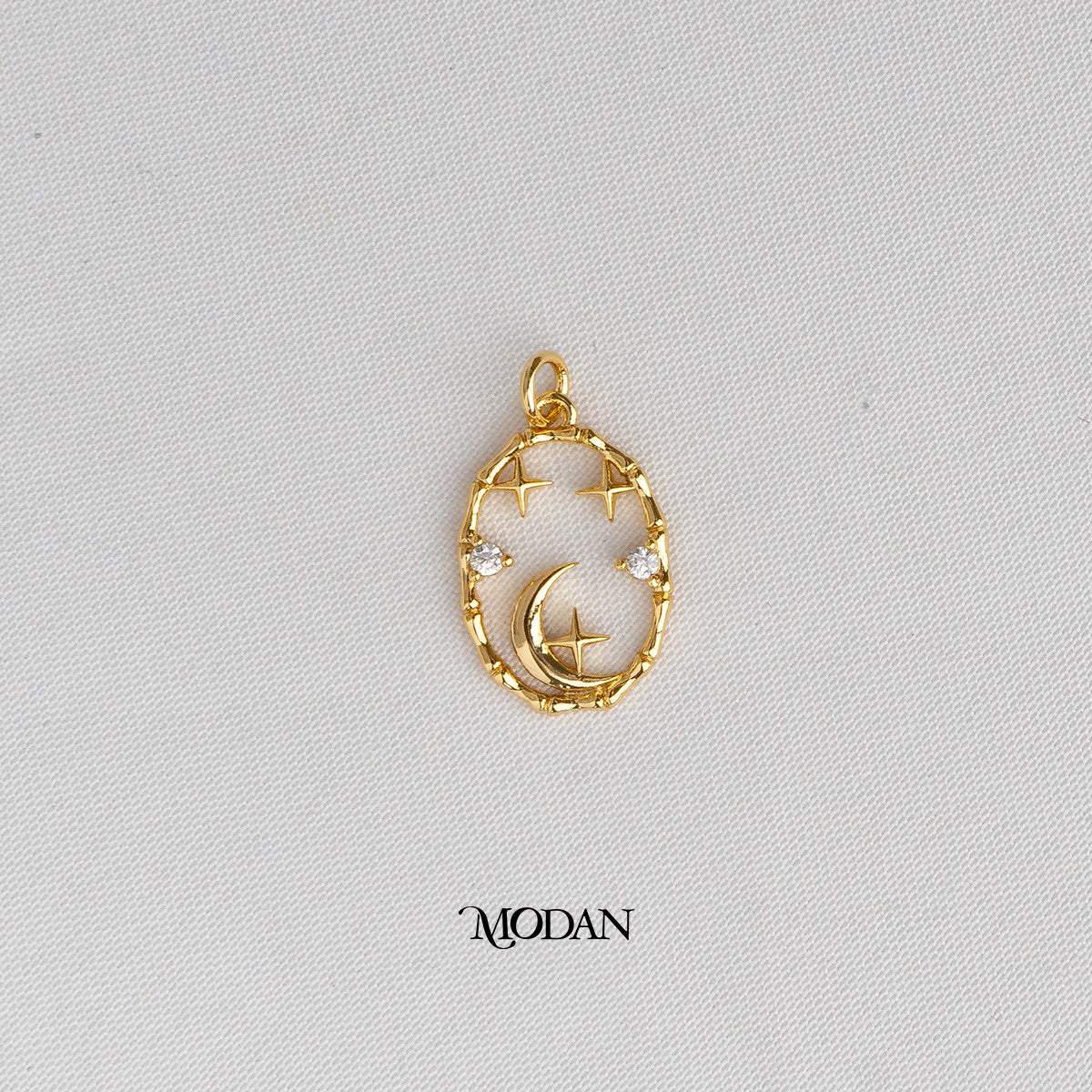 Celestial Moon and Star Oval DIY Charm Liontin Bulan Bintang Hypoallergenic Gold Filled