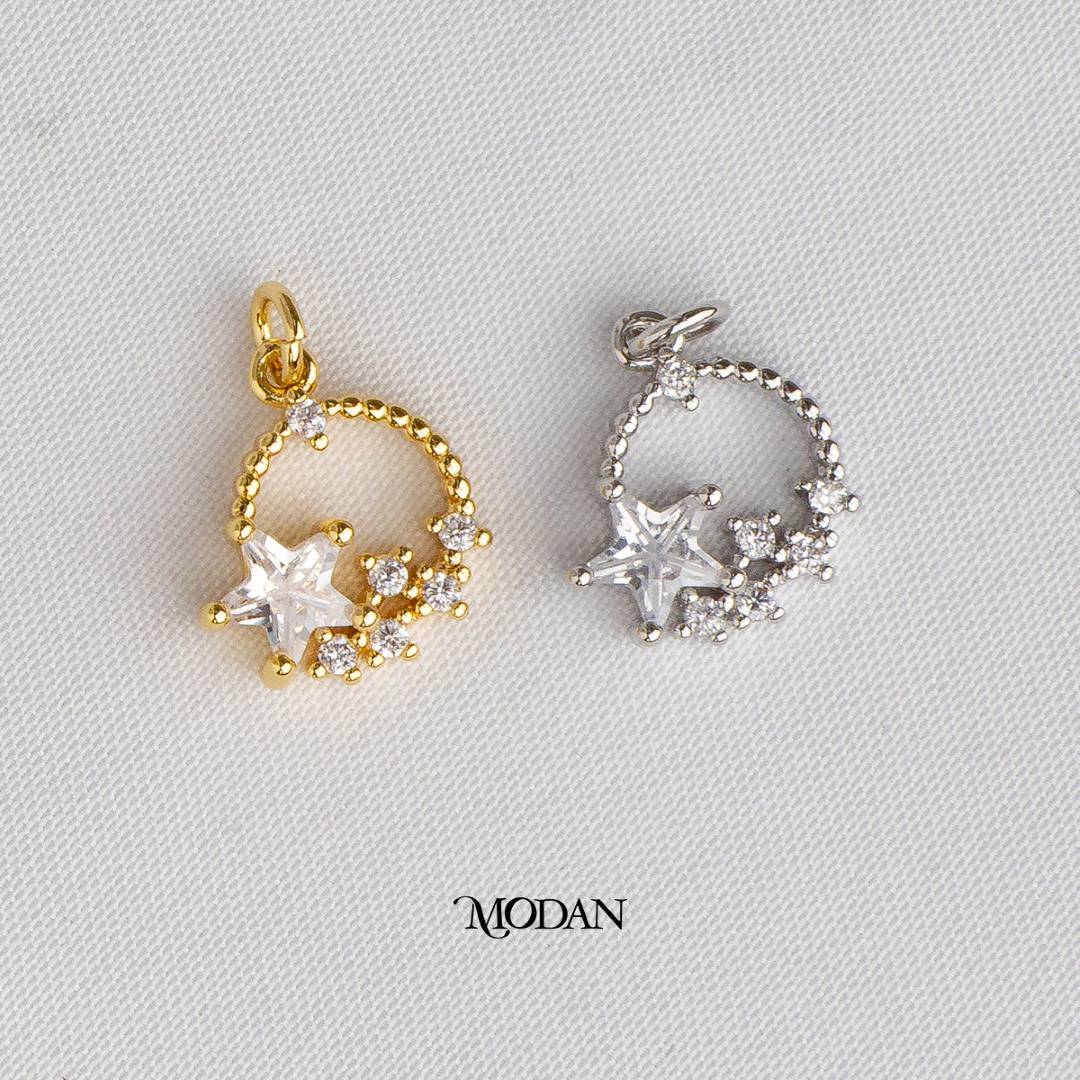 Celestial Star Round DIY Charm Liontin Bintang Hypoallergenic Gold Filled