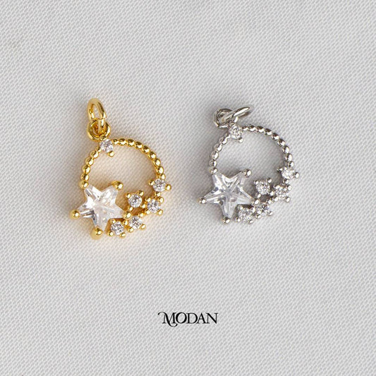 Celestial Star Round DIY Charm Liontin Bintang Hypoallergenic Gold Filled
