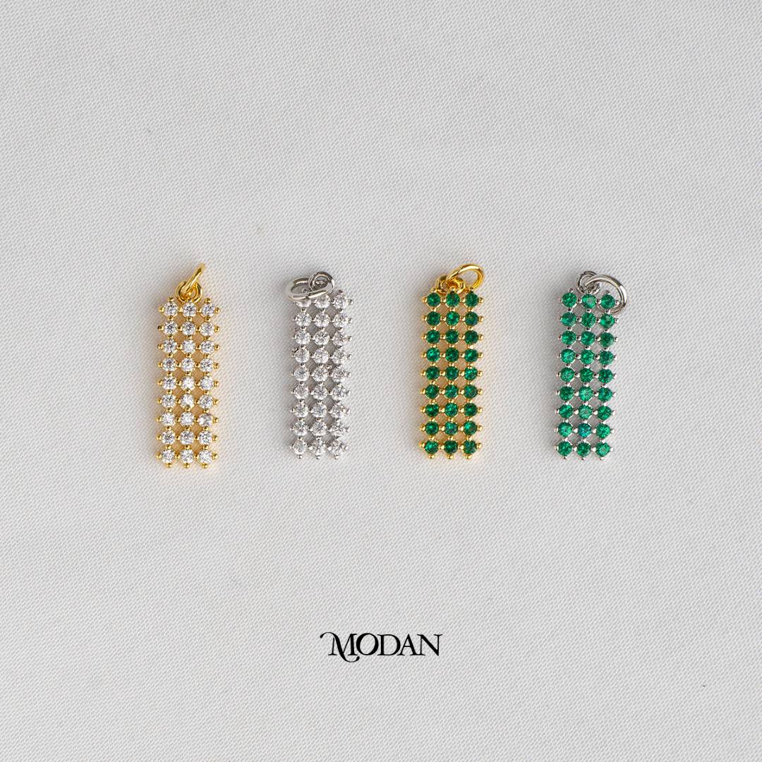 Clear, Green Geometric Rectangular Bar DIY Charm Liontin Persegi Panjang Hypoallergenic Gold Plated
