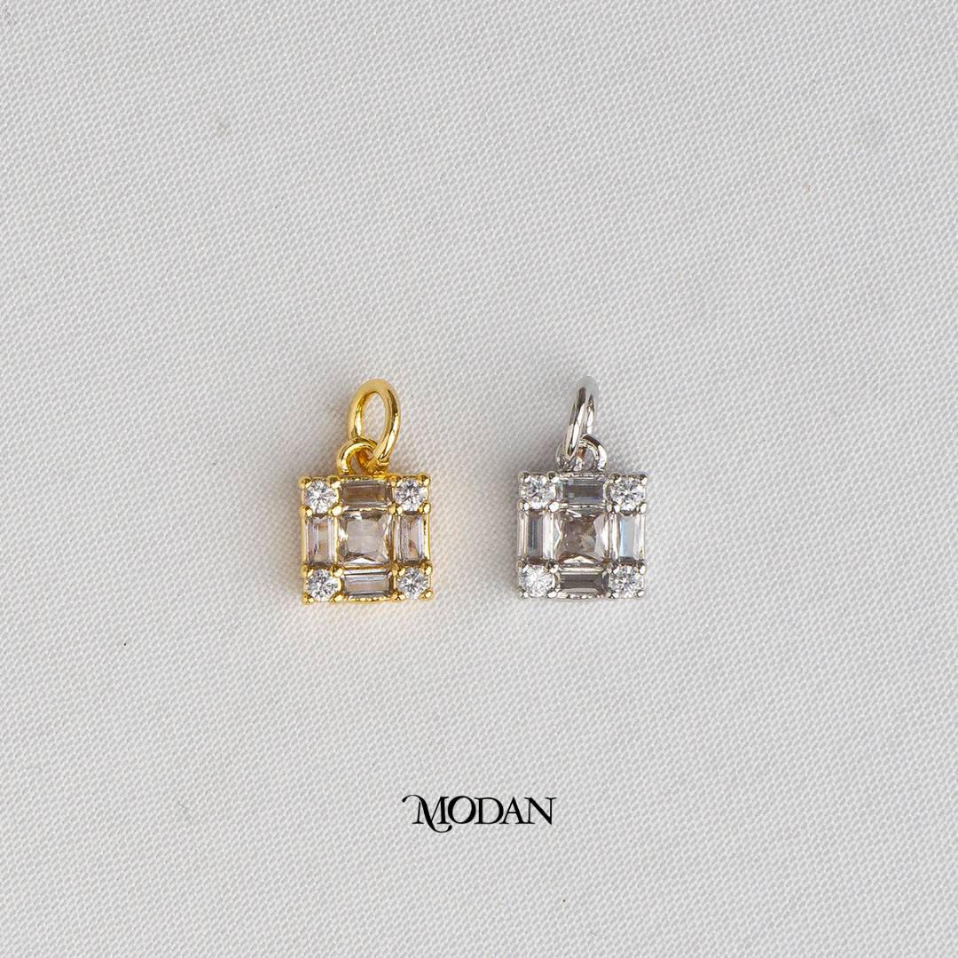 Baguette Square Mini DIY Charm Liontin Klasik Simple Hypoallergenic Gold Plated