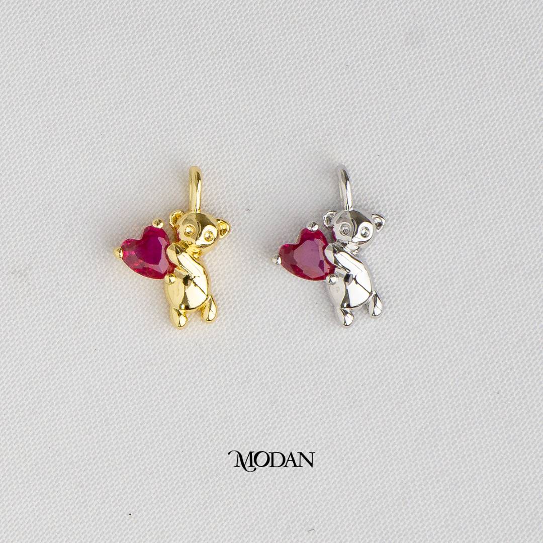 Fuchsia Heart Teddy Bear Animal DIY Charm Liontin Beruang Hypoallergenic Gold Plated