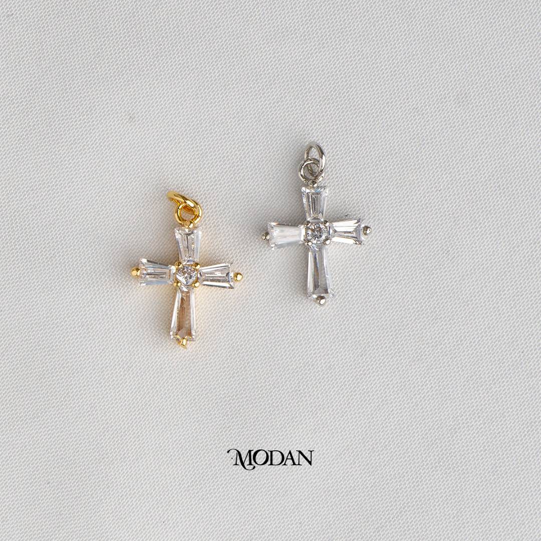 Religious Cross Baguette Pendant DIY Charm Liontin Salib Hypoallergenic Gold Plated