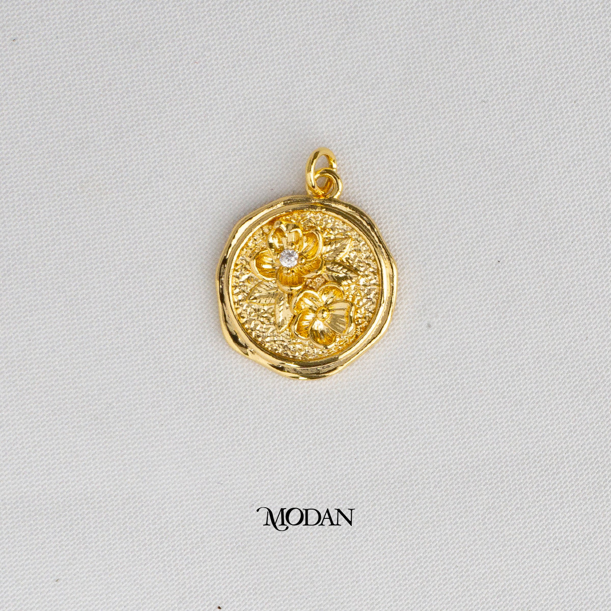 Lotus Flower Embossed Round DIY Charm Liontin Bunga Teratai Hypoallergenic Gold Filled