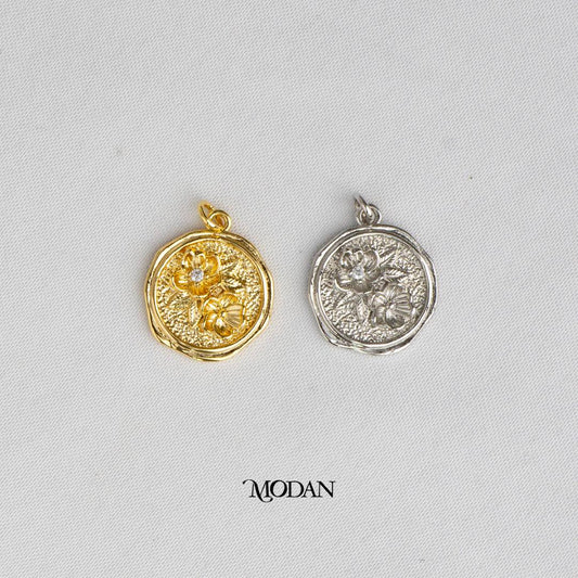Lotus Flower Embossed Round DIY Charm Liontin Bunga Teratai Hypoallergenic Gold Filled