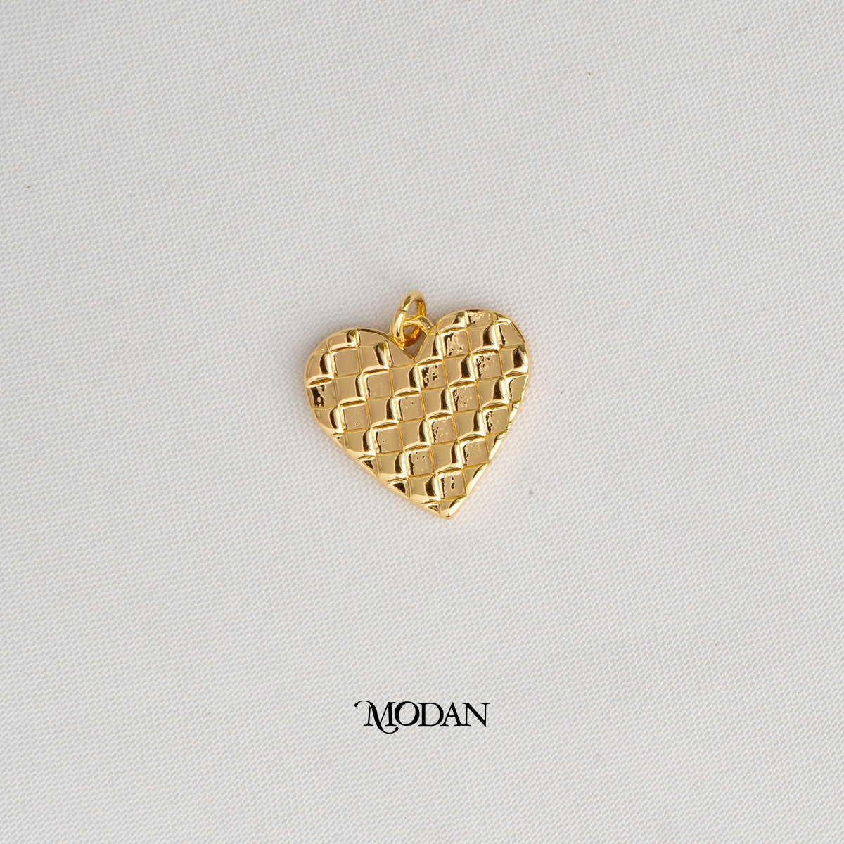 Simple Plain Checkered Heart DIY Charm Liontin Hati Tekstur Hypoallergenic Gold Filled
