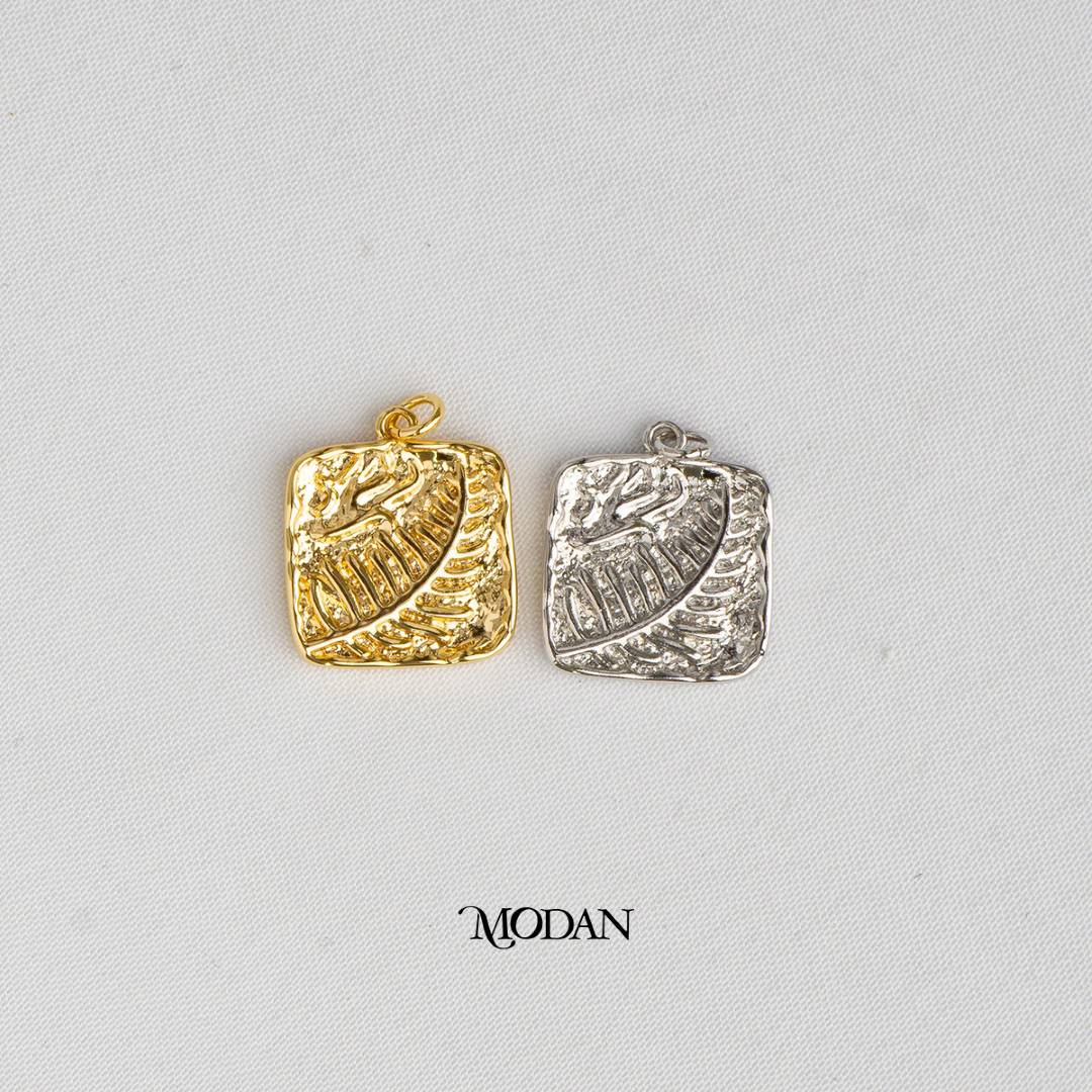 Beach Style Palm Leaf Square DIY Charm Liontin Pohon Pantai Hypoallergenic Gold Plated