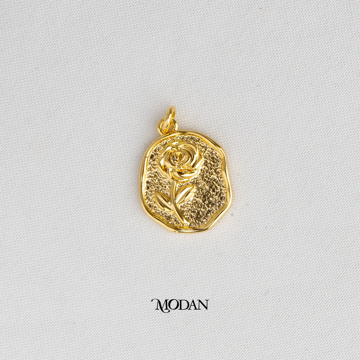Embossed Rose Flower Irregular Plain Oval DIY Charm Liontin Bunga Mawar Hypoallergenic Gold Filled