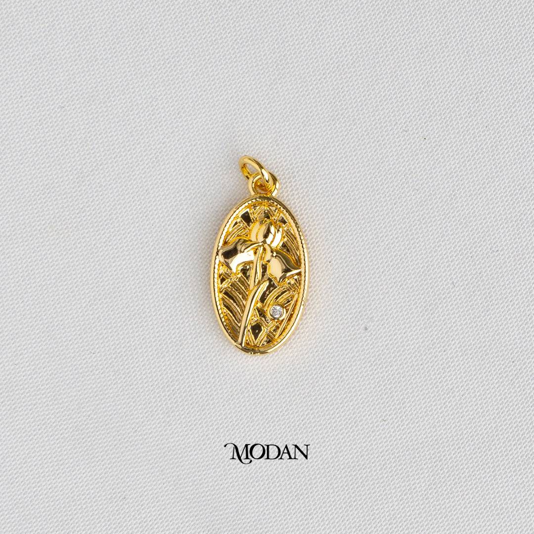Embosses Lily Flower DIY Charm Liontin Bunga Hypoallergenic Gold Filled
