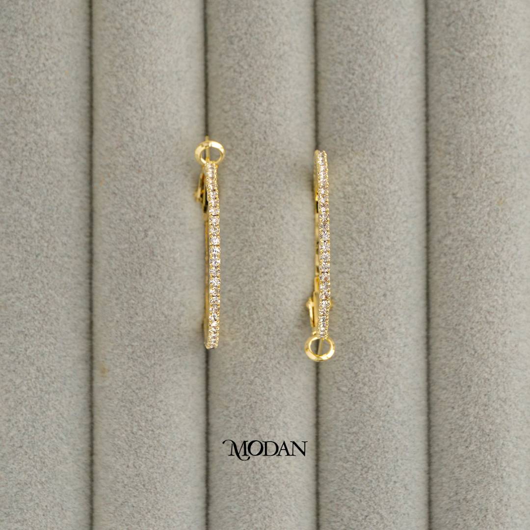 (33mm) Micro Paved Zirconia Tennis Round Hoop Earrings Anting Elegan Hypoallergenic Gold Plated