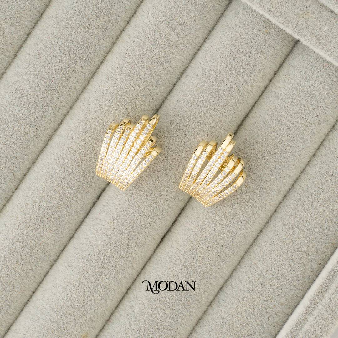 (22mm) Sparkling Micro Paved Zirconia Claw Shaped Earrings Anting Bulat Hypoallergenic Gold Plated