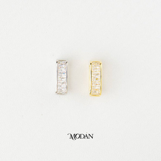 (17mm) Sparkling Baguette Tennis Rectangular Hoop Earrings Anting Elegan Hypoallergenic Gold Plated