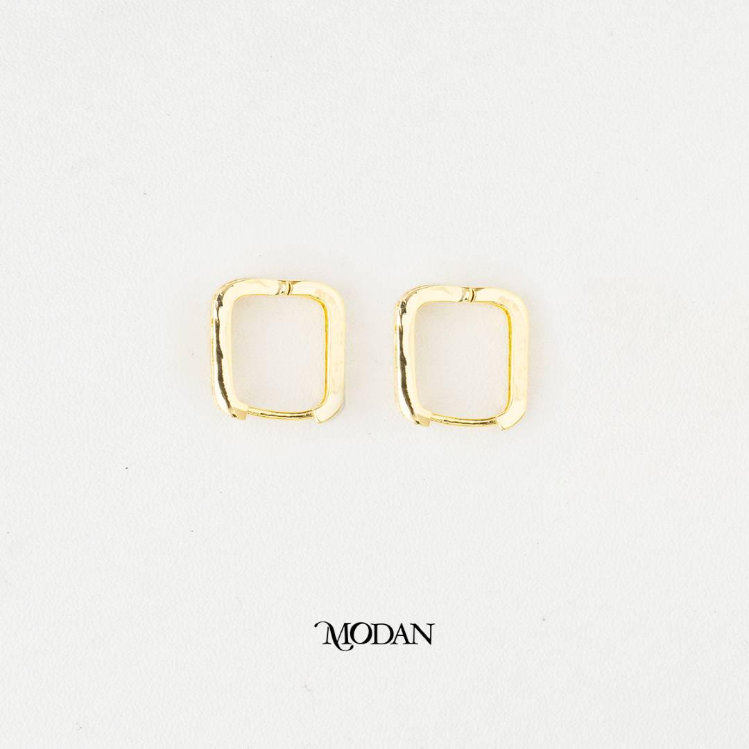 (15mm) Sparkling Baguette Tennis Square Hoop Earrings Anting Elegan Hypoallergenic Gold Plated