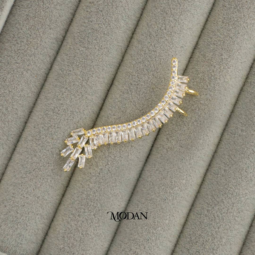 (52mm)(Left) Sparkling Zirconia Baguette Vine Earcuff Earring Hypoallergenic Gold Plated