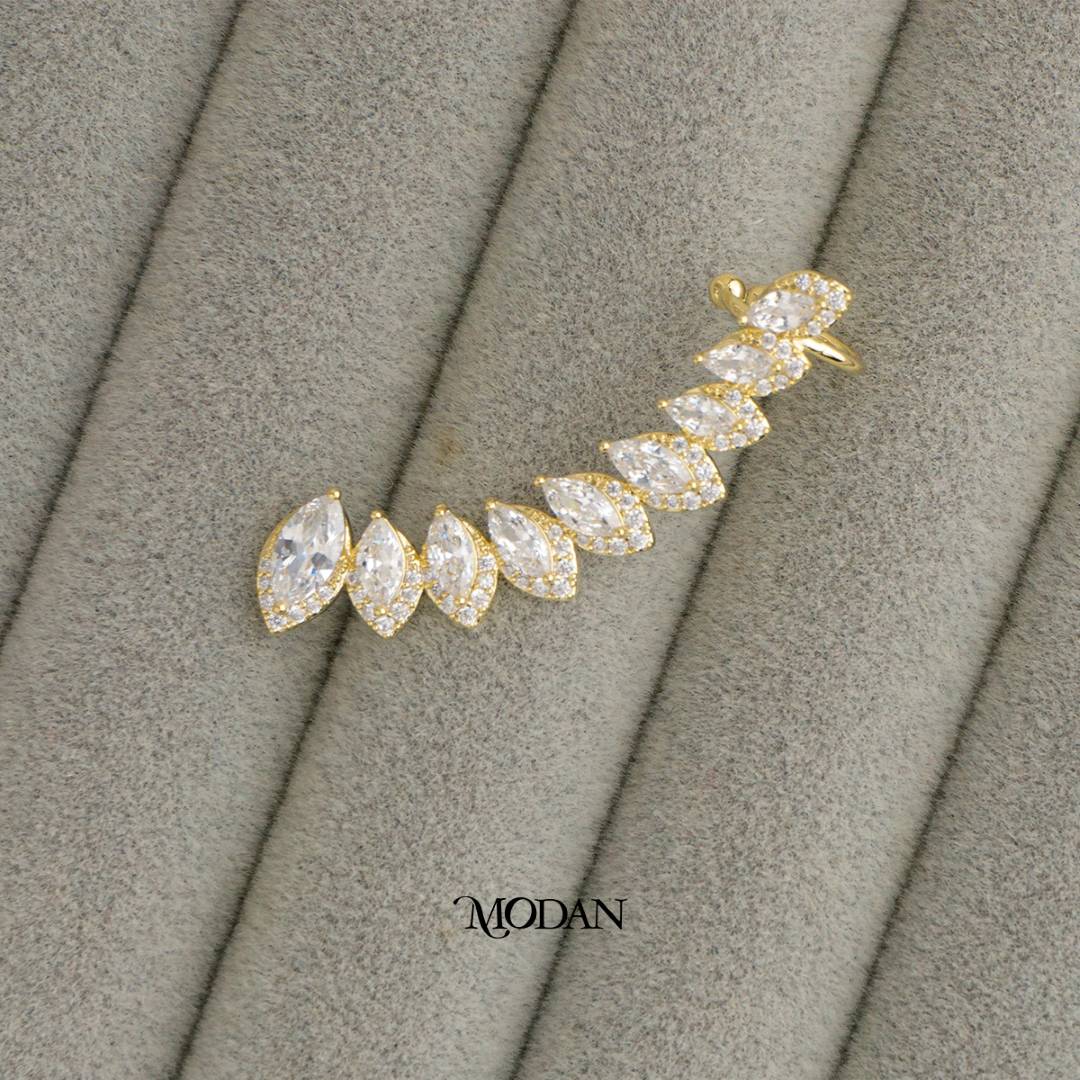 (44mm)(Left) Sparkling Cluster Marquise Earcuff Earring Hypoallergenic Gold Plated