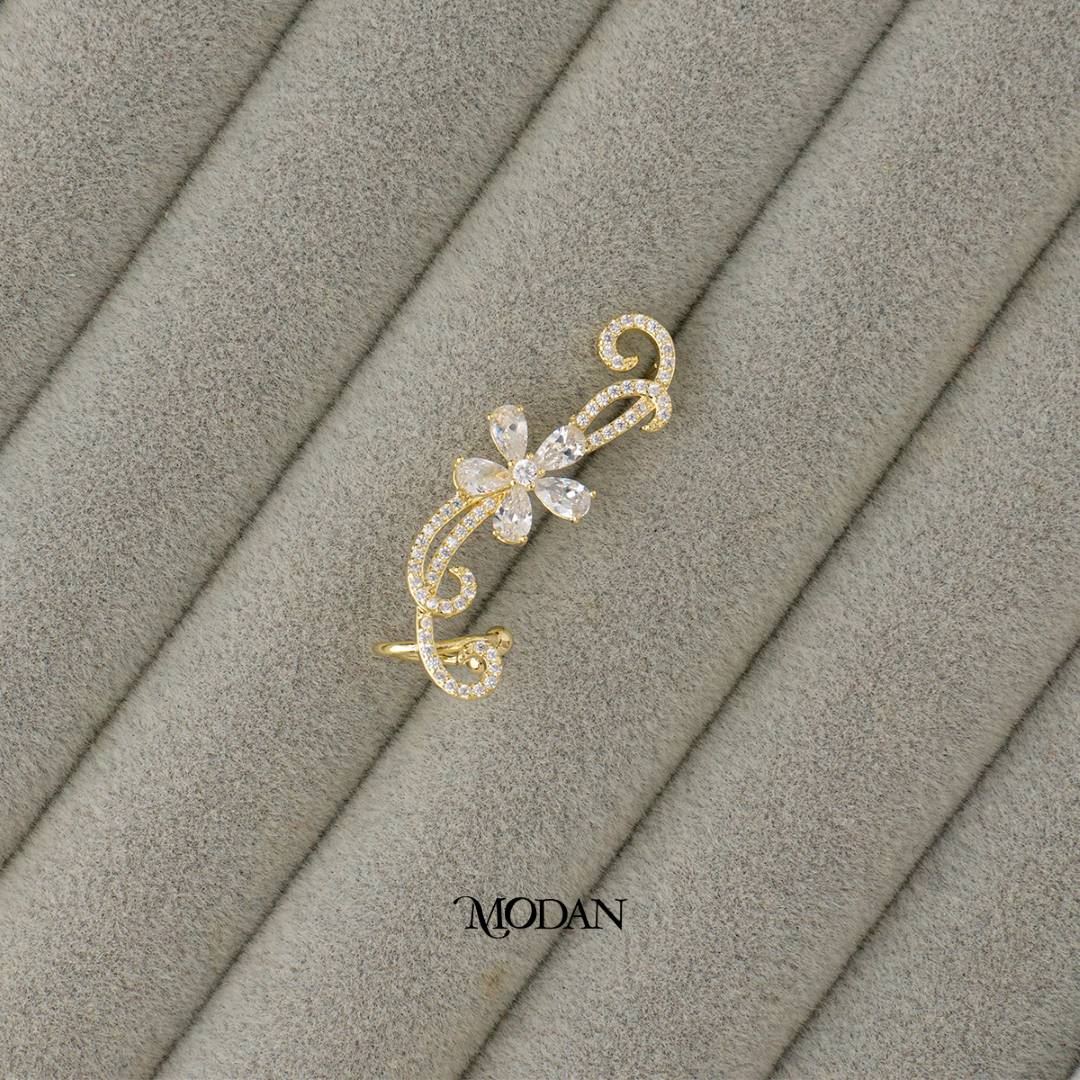 (35mm)(Left) Classic Bridal Flower Earcuff Earring Hypoallergenic Gold Plated