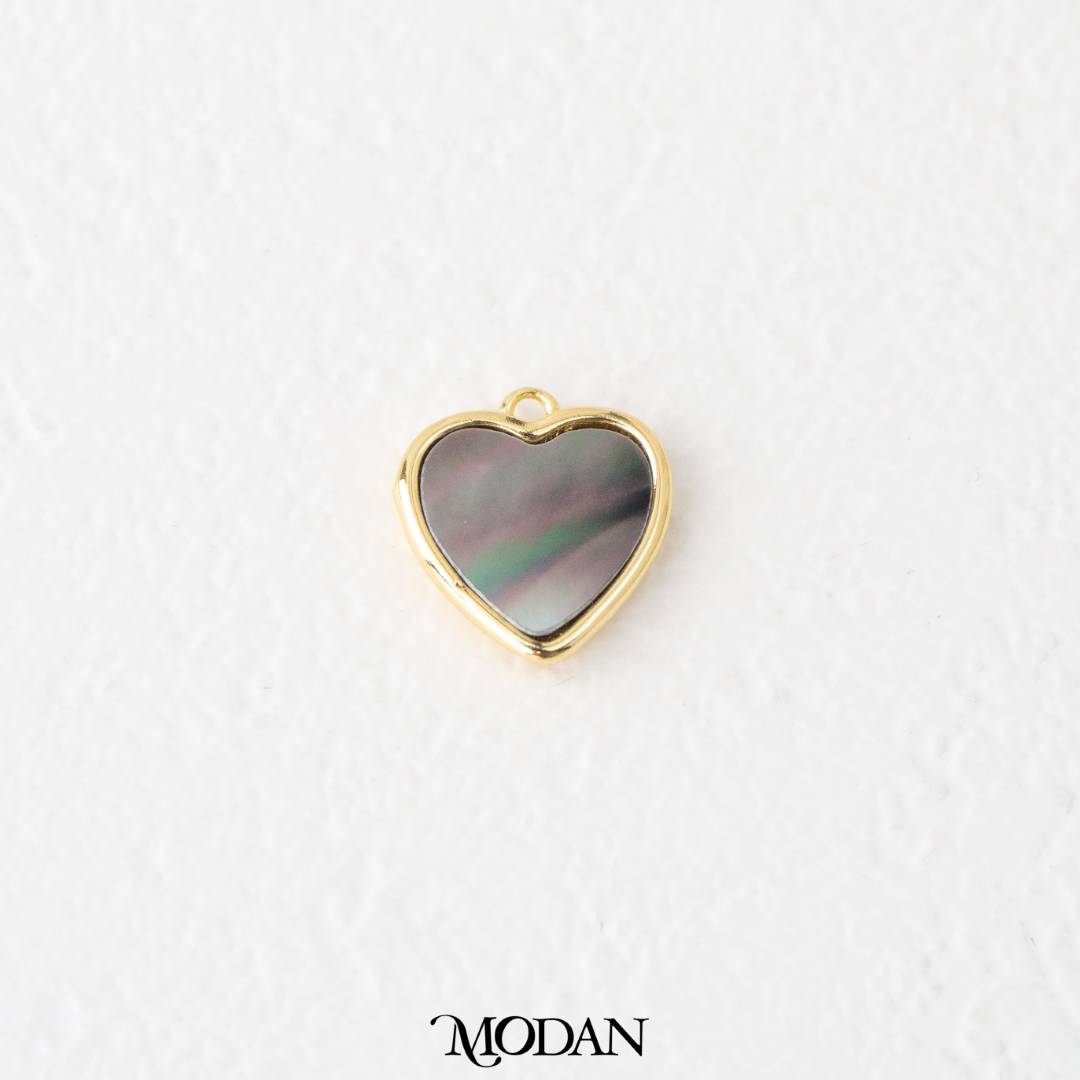 Gradient Heart Abalone Grey Charm Liontin DIY Hati Gold Filled