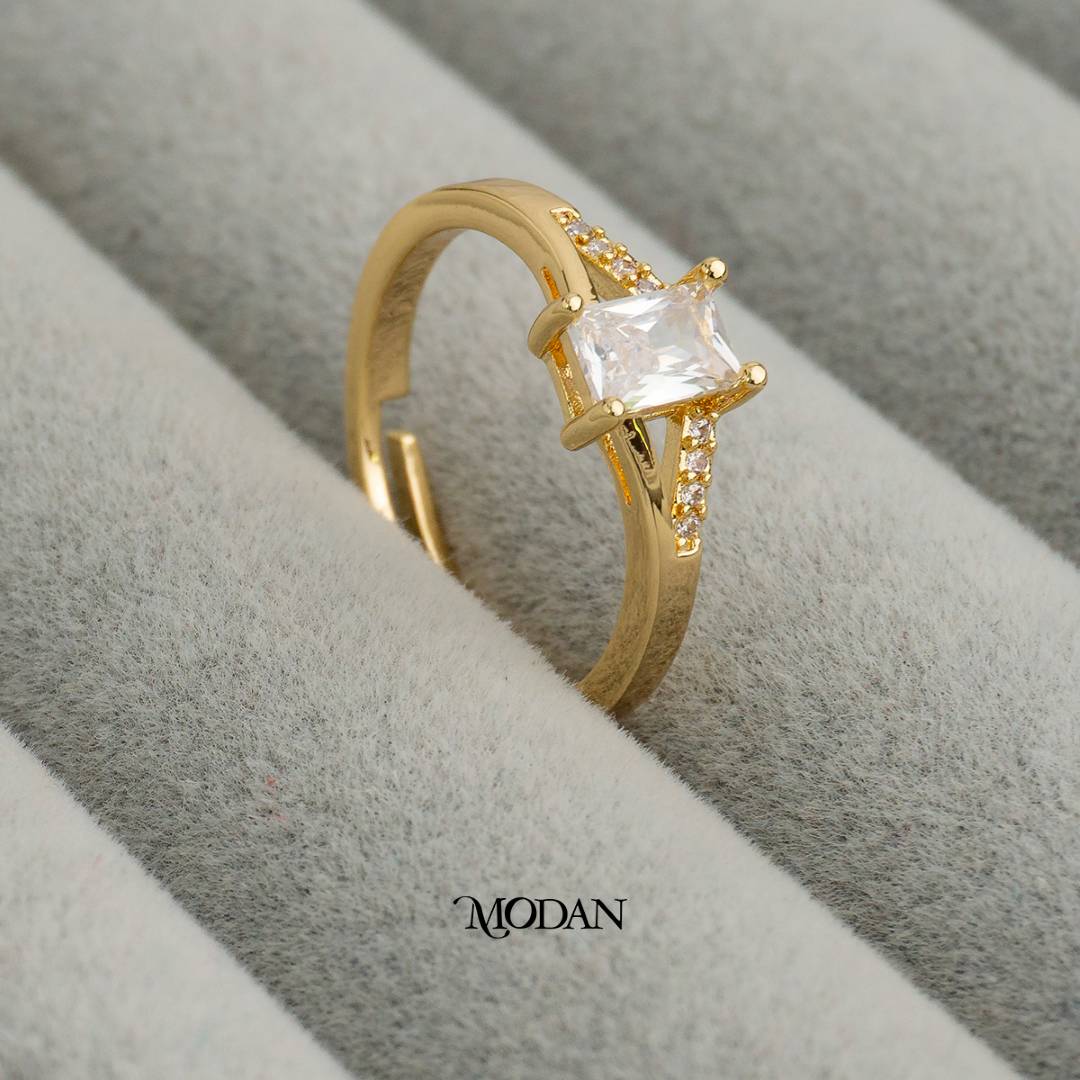 Bridal Radiant Cut Cubic Zirconia Adjustable Ring Cincin Pesta Kotak Hypoallergenic Gold Plated