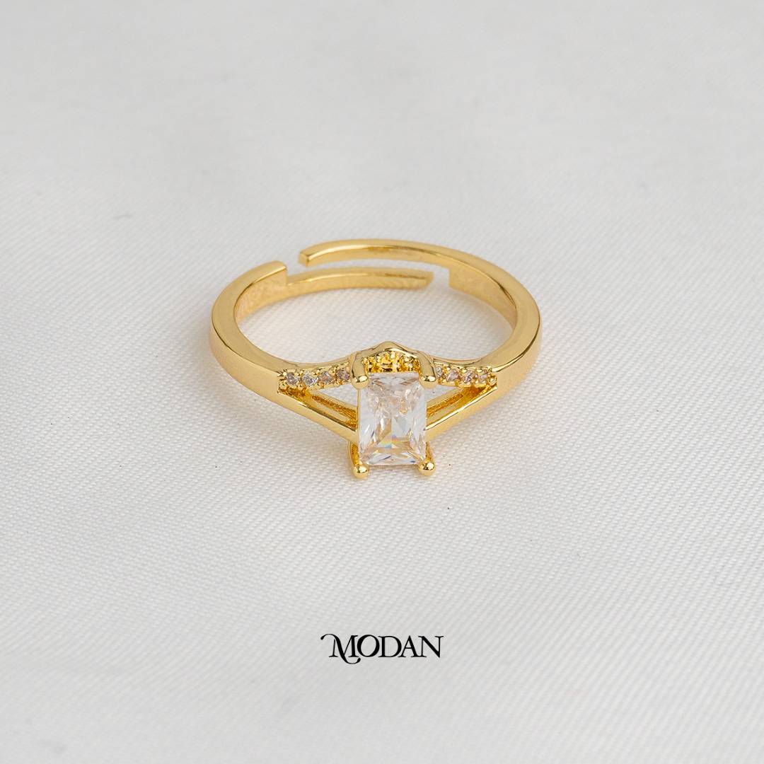 Bridal Radiant Cut Cubic Zirconia Adjustable Ring Cincin Pesta Kotak Hypoallergenic Gold Plated