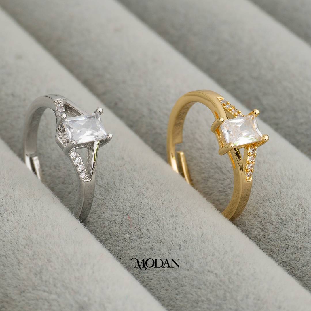 Bridal Radiant Cut Cubic Zirconia Adjustable Ring Cincin Pesta Kotak Hypoallergenic Gold Plated