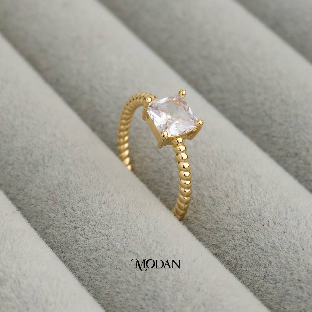 Bridal Princess Solitaire Adjustable Ring Cincin Pesta Zirconia Mata Kotak Hypoallergenic Gold Plated