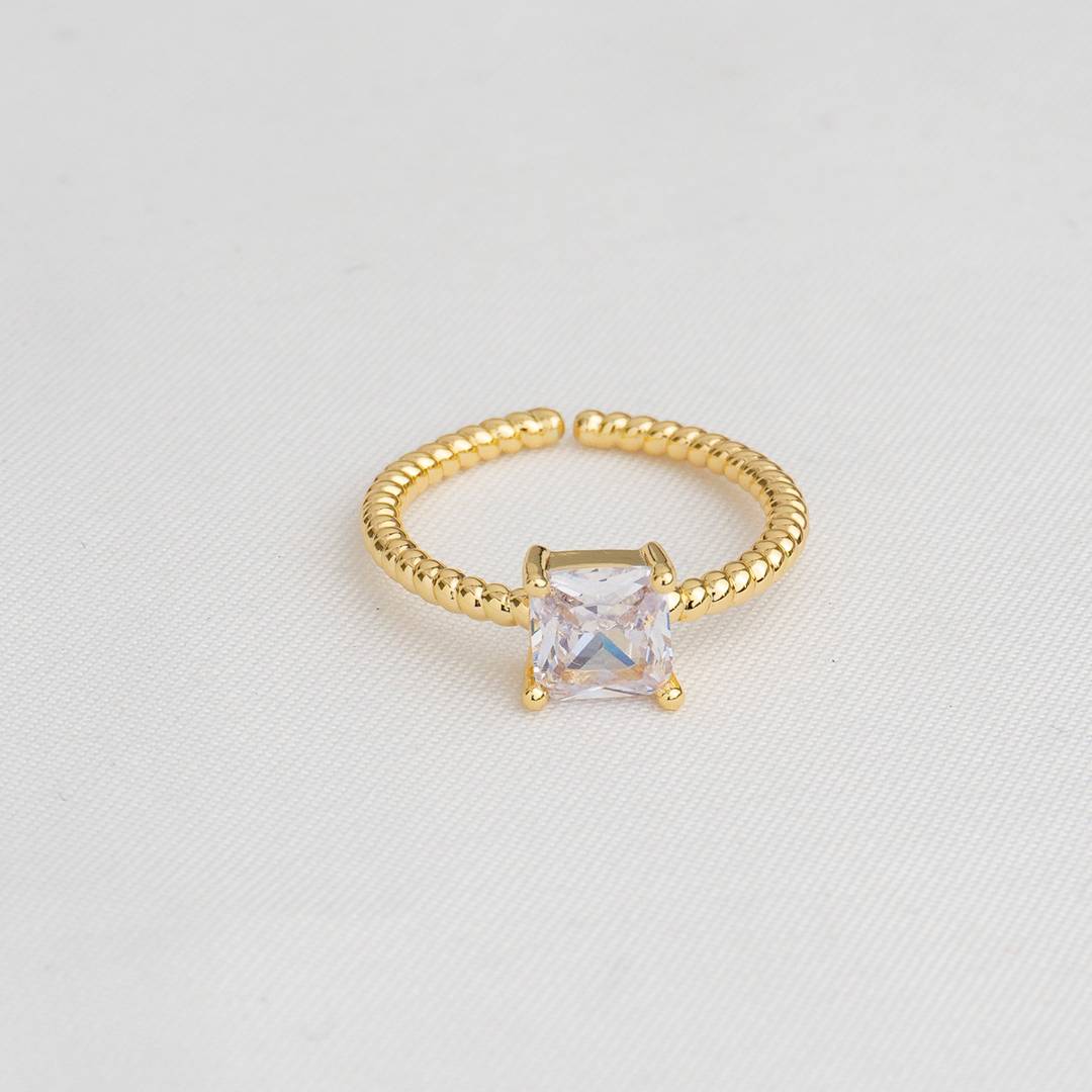 Bridal Princess Solitaire Adjustable Ring Cincin Pesta Zirconia Mata Kotak Hypoallergenic Gold Plated