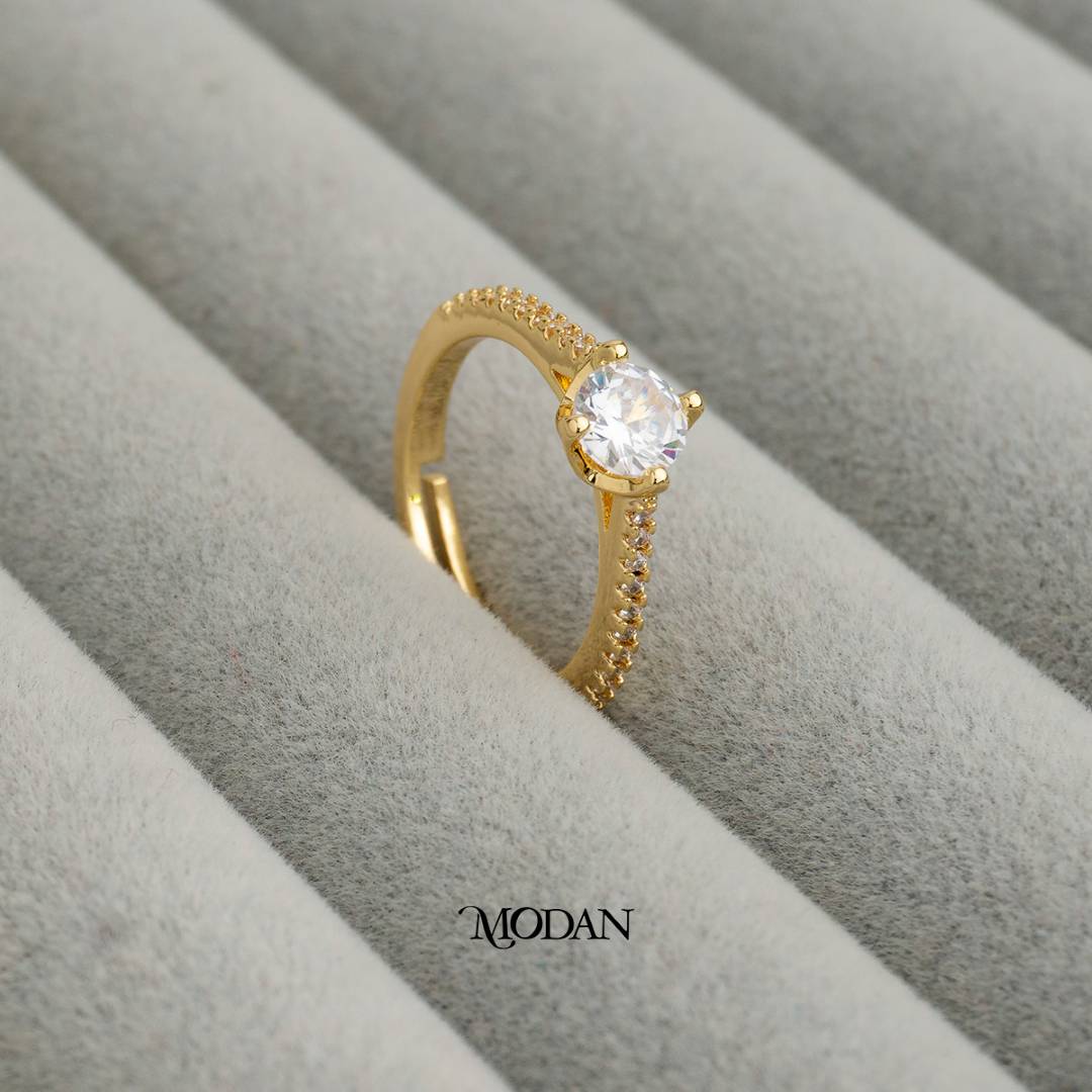 Classic Solitaire Adjustable Ring Cincin Mata Satu Klasik Hypoallergenic Gold Plated