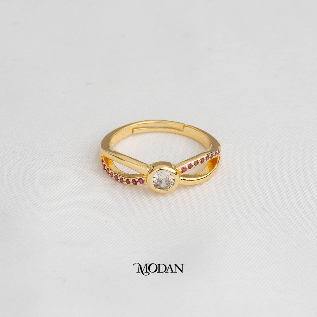 Sparkling Fuchsia Twist Adjustable Ring Cincin Warna Fuchsia Lilit Hypoallergenic Gold Plated