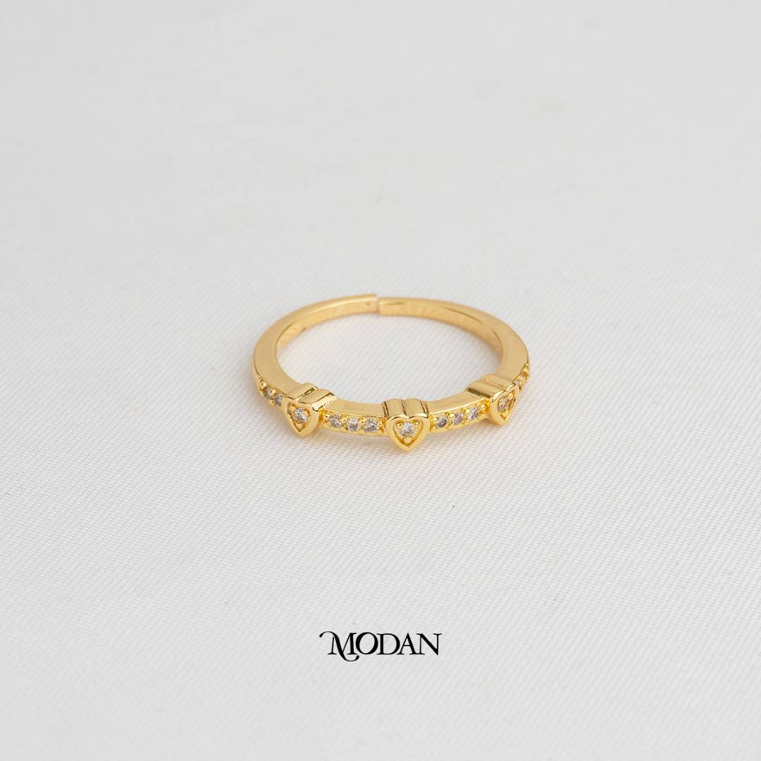 The Dainty Hearts Line Adjustable Ring Cincin Hati Ramping Hypoallergenic Gold Plated