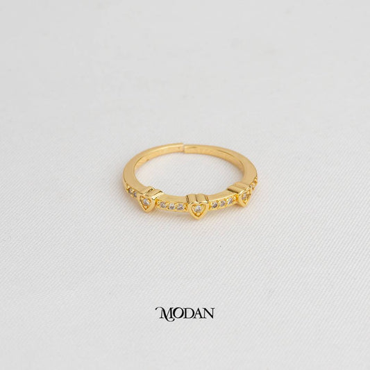 The Dainty Hearts Line Adjustable Ring Cincin Hati Ramping Hypoallergenic Gold Plated