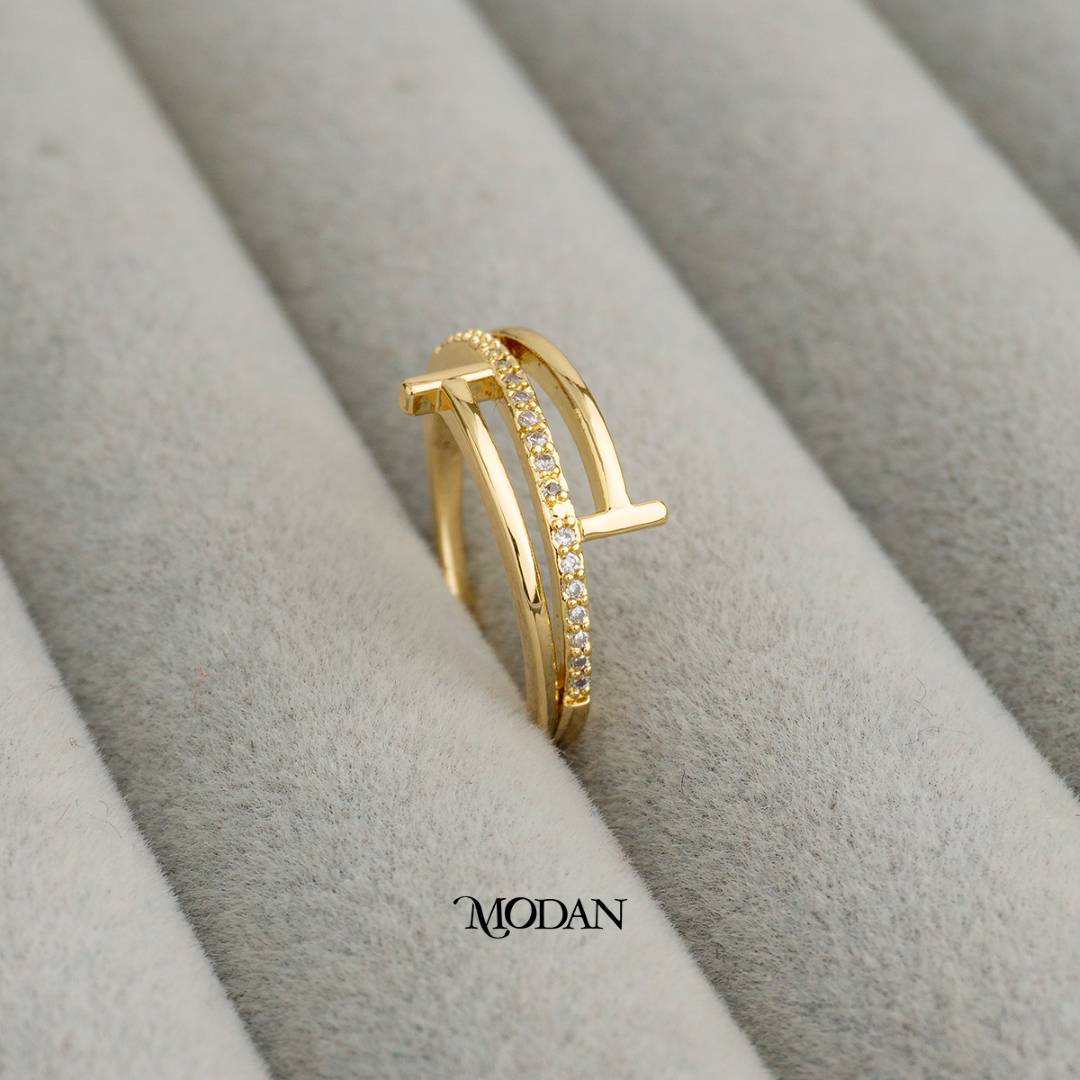 Triple Band Nail Adjustable Ring Cincin 3 Layer Paku Hypoallergenic Gold Plated