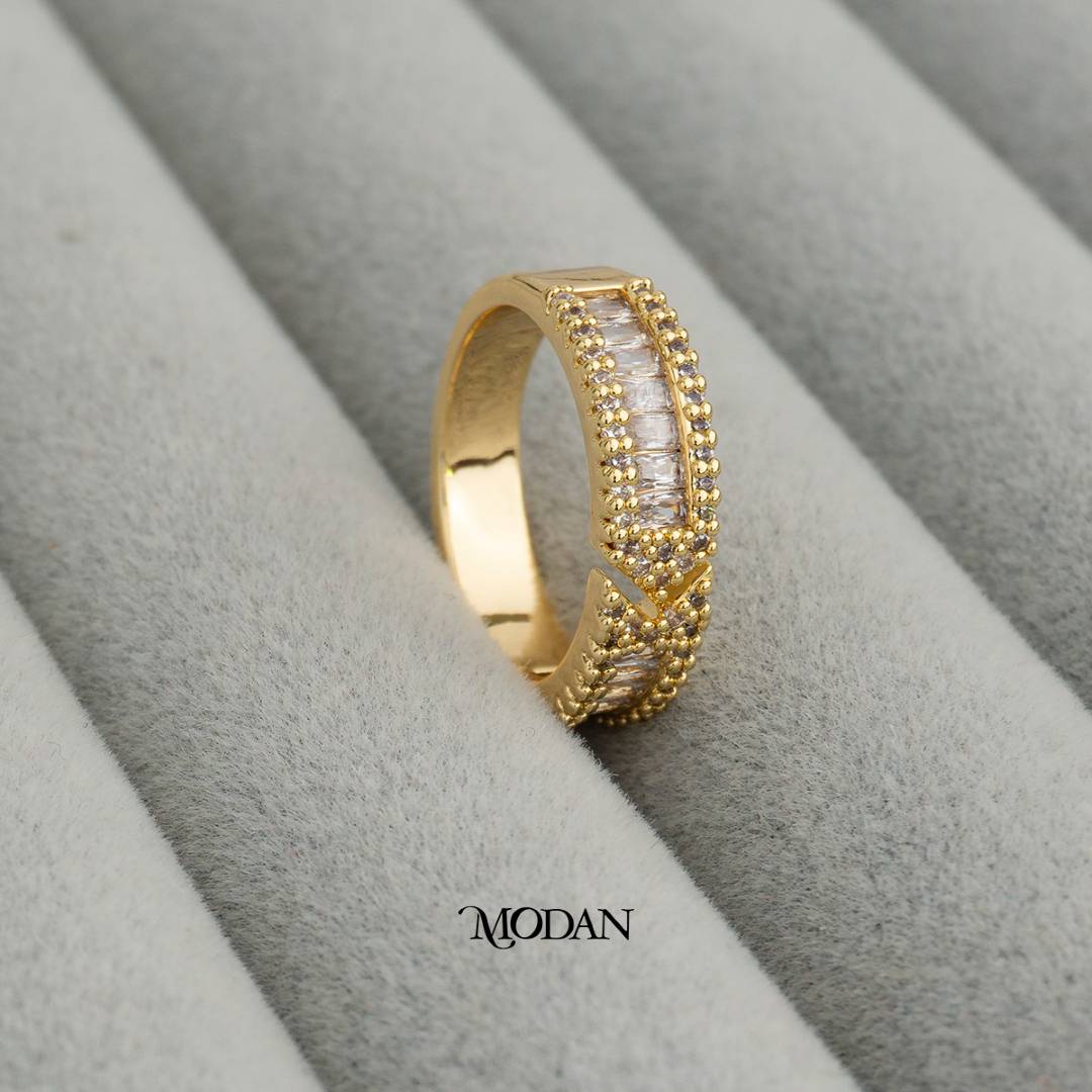 Baguette Eternity Band Adjustable Ring Cincin Baguette Hypoallergenic Gold Plated