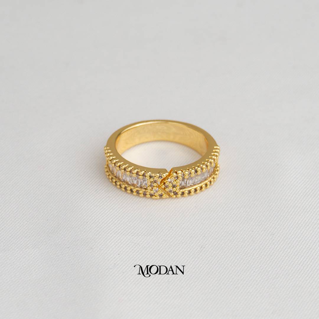 Baguette Eternity Band Adjustable Ring Cincin Baguette Hypoallergenic Gold Plated