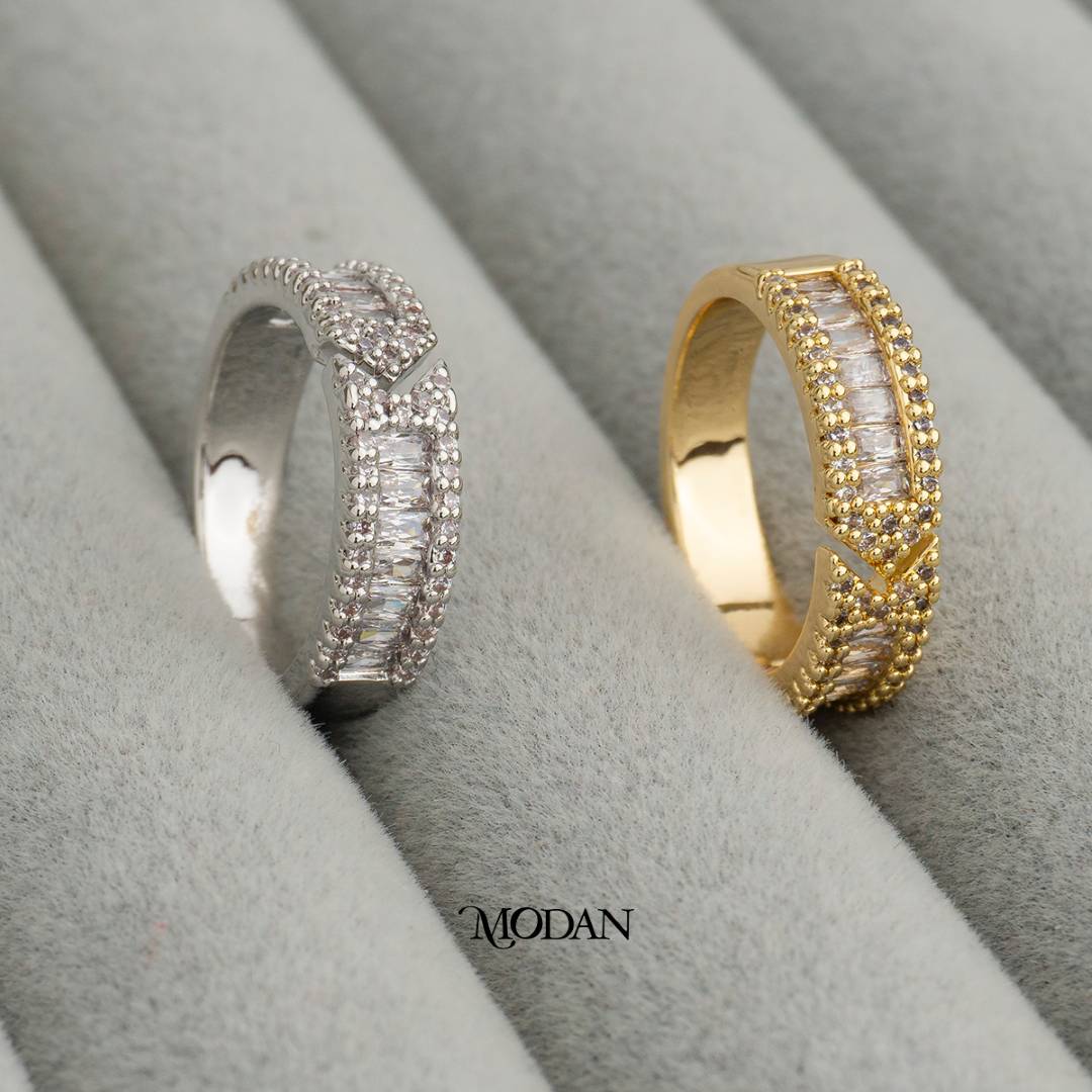 Baguette Eternity Band Adjustable Ring Cincin Baguette Hypoallergenic Gold Plated