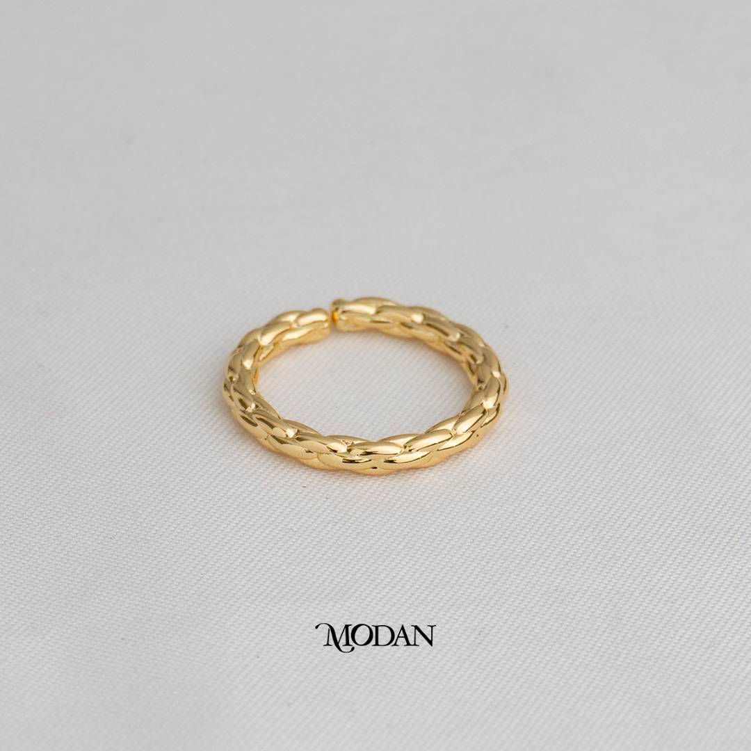 Plain Quilted Texture Adjustable Ring Cincin Tekstur Hypoallergenic Gold Plated